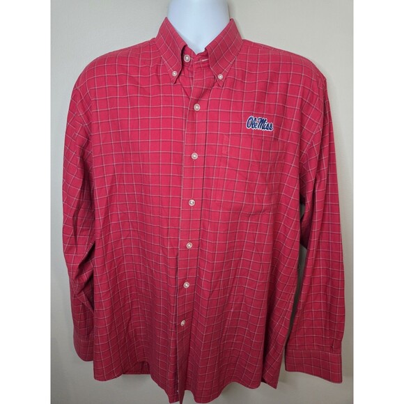 Ole Miss  University of Miss. Cutter & Buck Dress Shirt  Window Pane Plaid Large - Picture 1 of 4